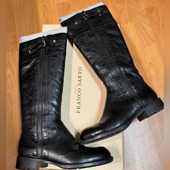 New in Box - Franco Sarto Black Leather Long Boots (US 7) * Pacaya - Picture 1 of 14